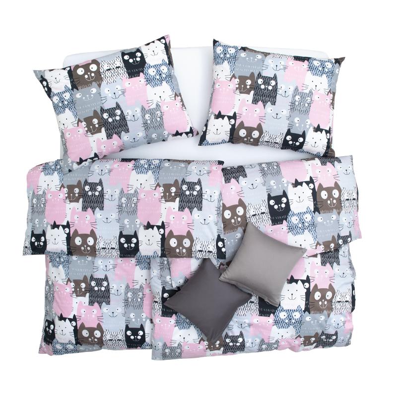 SCANquilt povlečení KLASIK DESIGN multi cats šedorůžová 140 x 200/70 x 90 cm SCANquilt