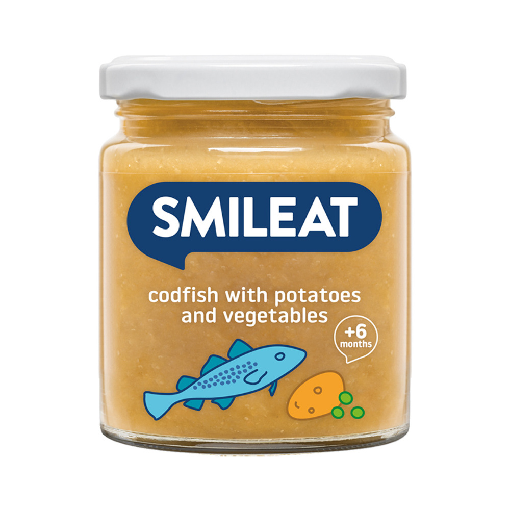 Smileat BIO příkrm divoká treska s brambory a zeleninou s extra panenským olivovým olejem 6M+ 230 g Smileat