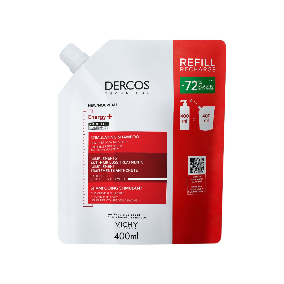 Vichy Dercos Energy+ Posilující šampon s Aminexilem náhradní náplň 400 ml Vichy