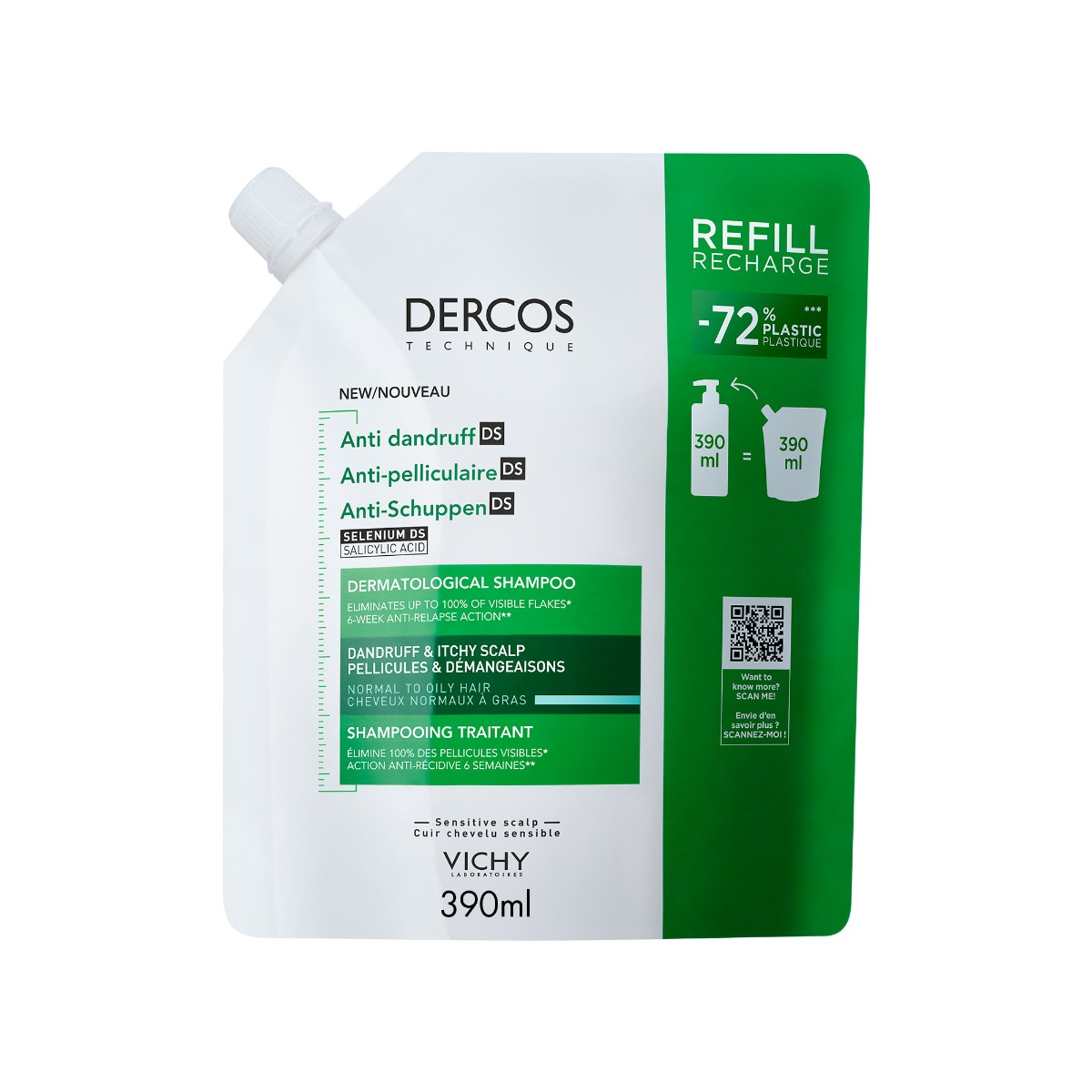 Vichy Dercos Šampon proti lupům na mastné vlasy náhradní náplň 390 ml Vichy