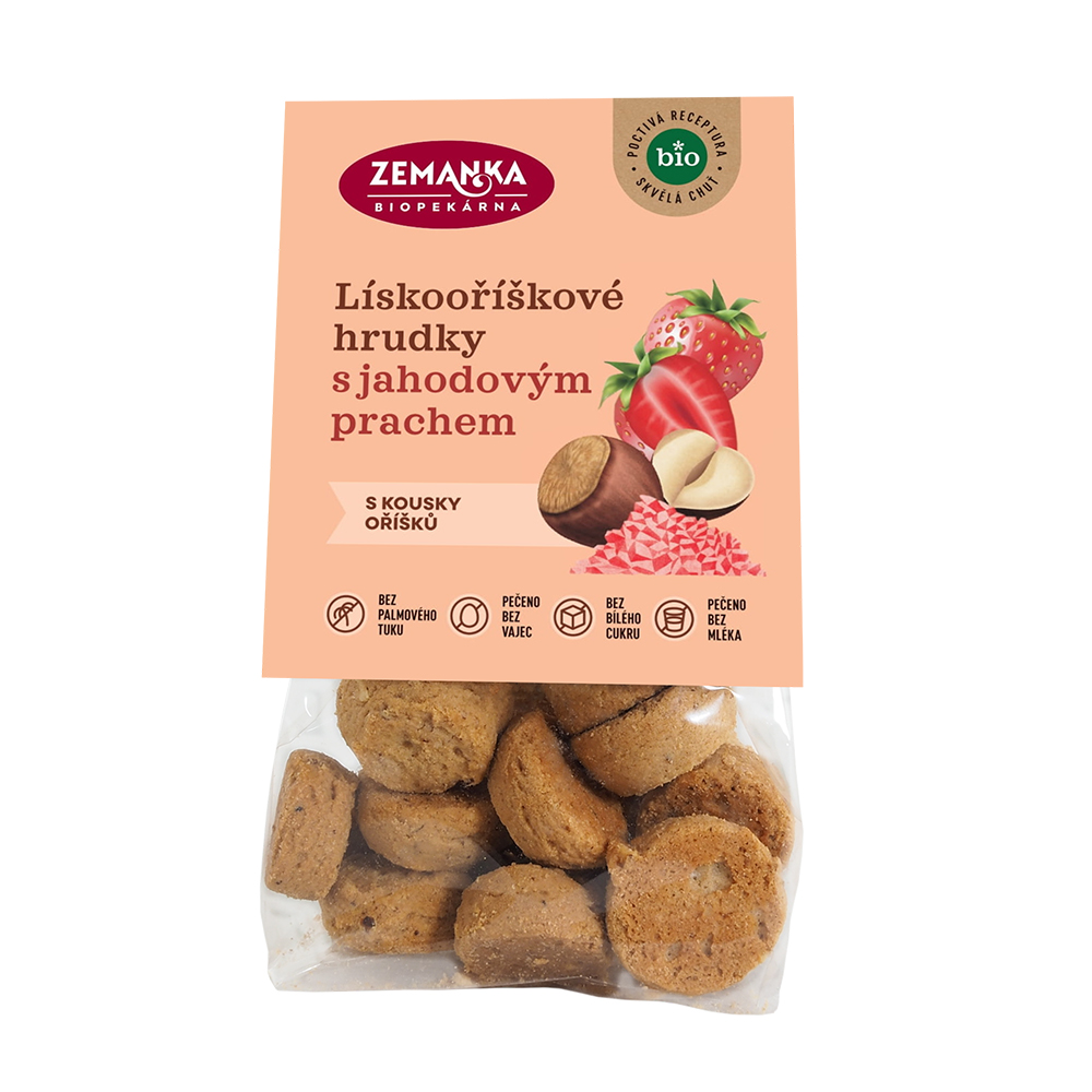 Zemanka BIO Lískooříškové hrudky s jahodovým prachem 100 g Zemanka