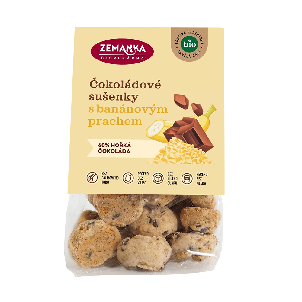 Zemanka BIO Sušenky s čokoládou a banánovým prachem 100 g Zemanka