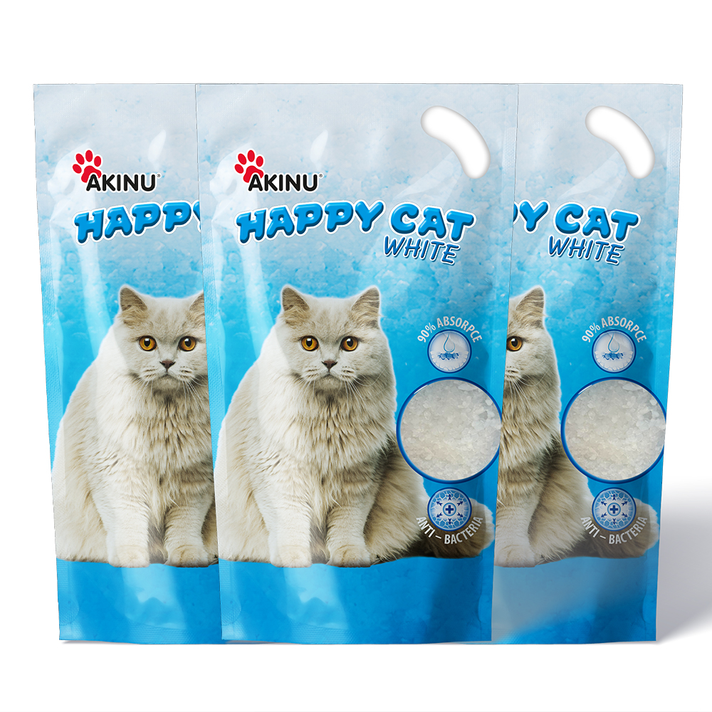 Akinu HAPPY CAT Silika gel bílý stelivo pro kočky 3 x 3