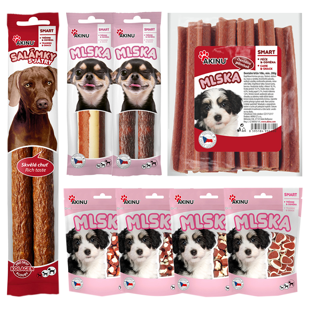 Akinu MLSKA Různé tvary a velikosti pamlsek pro psy 8 balení Akinu