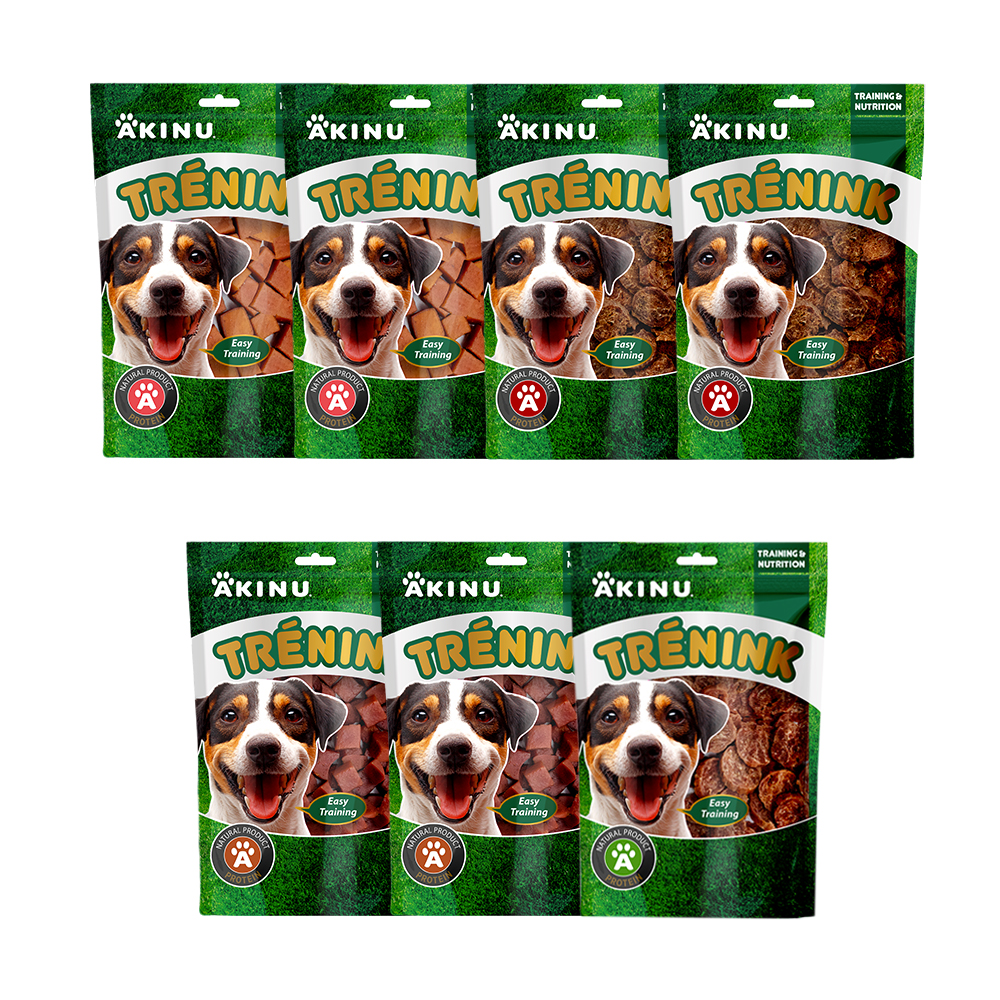 Akinu Trénink Hovězí & jehněčí & kachní & lososové pamlsek pro psy 7 balení 120 g Akinu