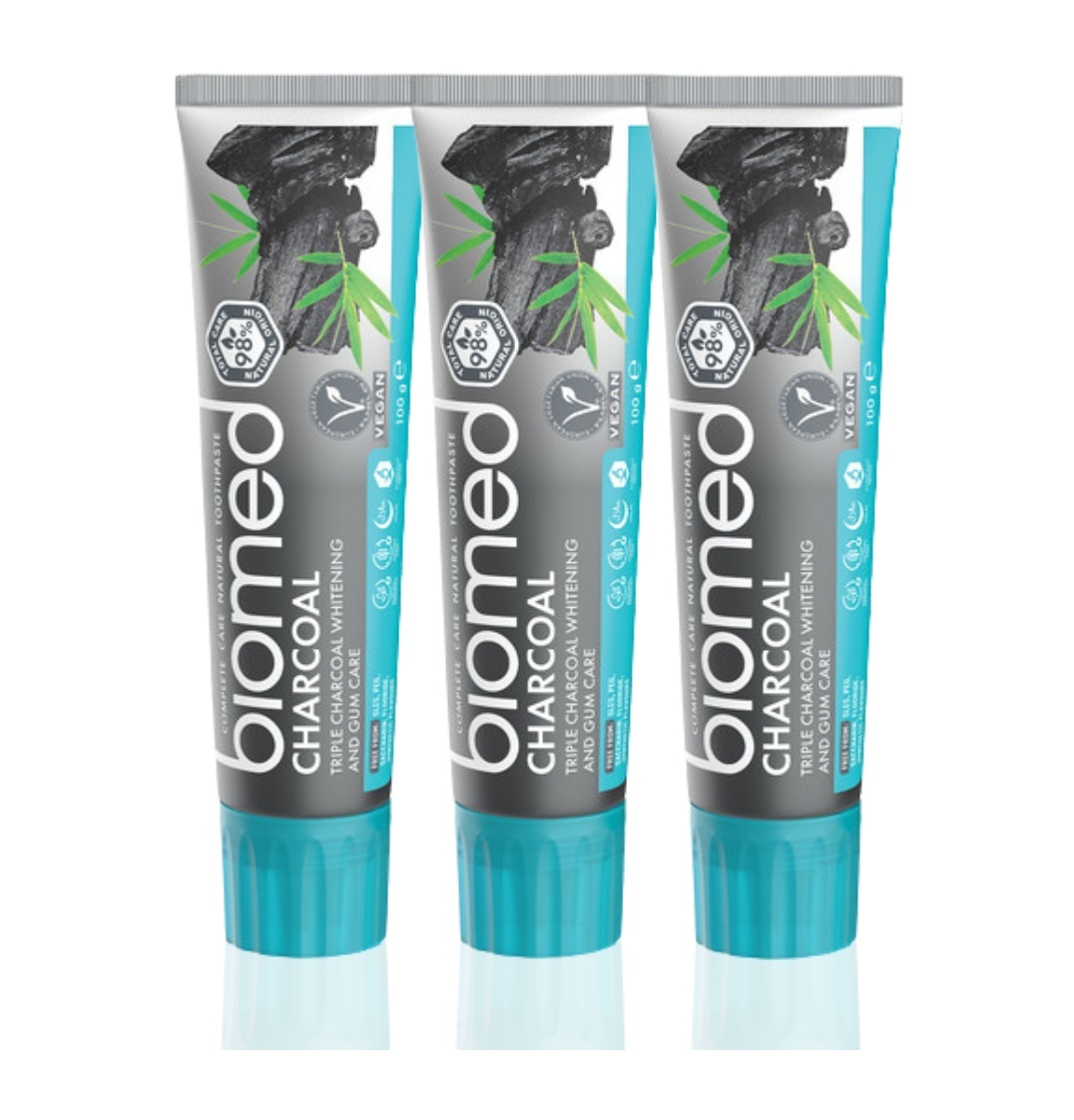 BIOMED Charcoal s černým uhlím zubní pasta 3x100 g BIOMED