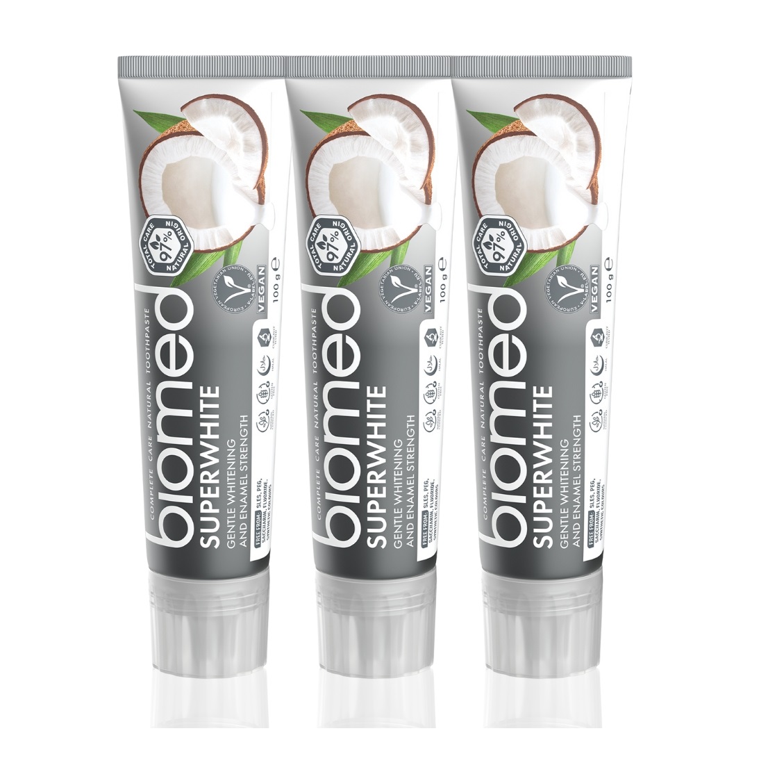 BIOMED Superwhite s kokosovým olejem bělicí zubní pasta na citlivé zuby 3x100 g BIOMED