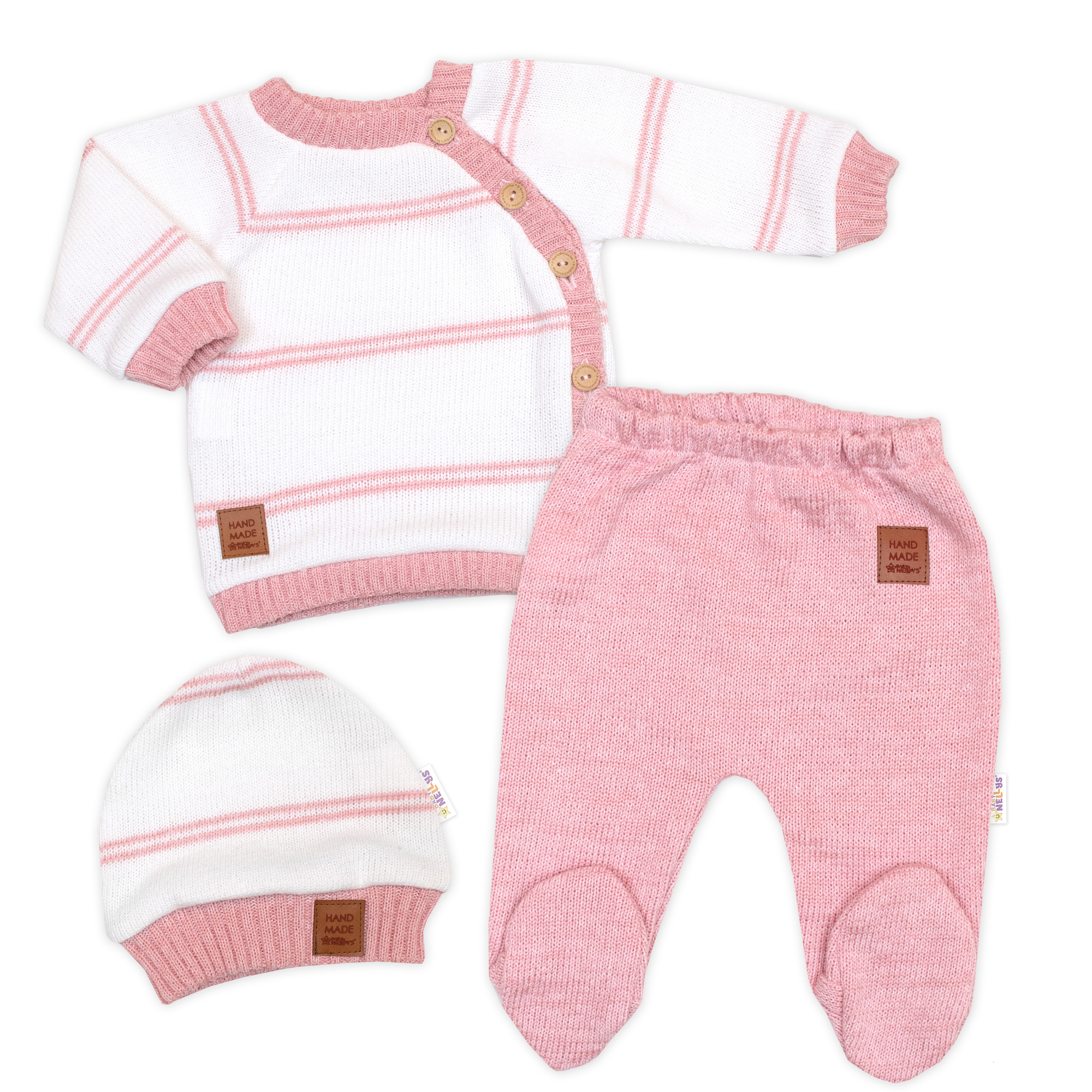 Baby Nellys Pletená sada pro miminko s jemným proužkem 3D