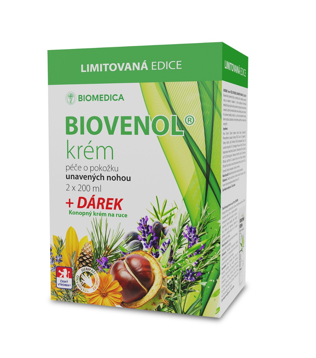 Biomedica Biovenol krém 2x200 ml + konopný krém na ruce 100 ml Biomedica