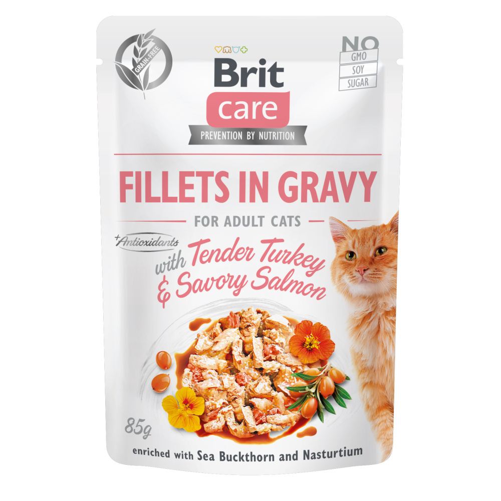 Brit Care Cat Fillets in Gravy with Tender Turkey & Savory Salmon 85 g Brit Care