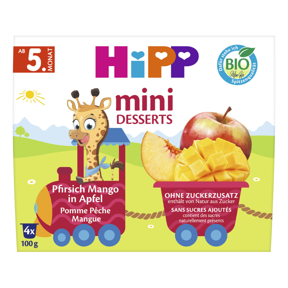 Hipp BIO Mini dezert Jablka s broskvemi 4x100 g Hipp