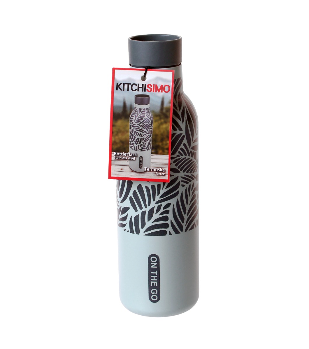Kitchisimo Termoska 480 ml 1 ks šedá s lístky Kitchisimo