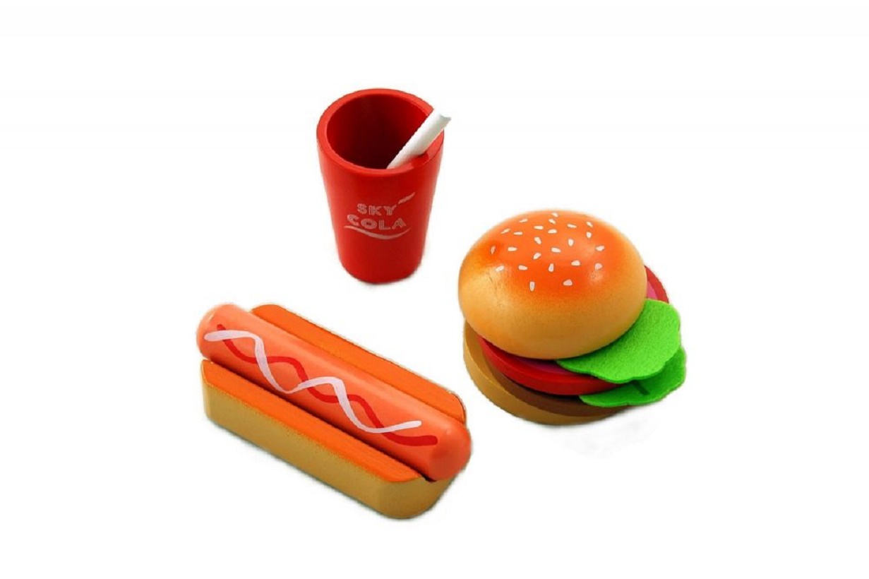 Lelin Dřevěná hračka - Fast food sada Lelin