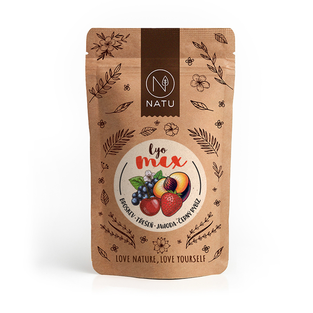 NATU Lyo mix broskev & třešeň & jahoda & černý rybíz 40 g NATU