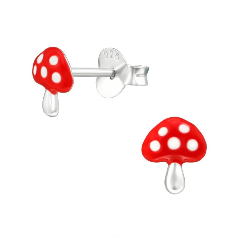 SILVER Dětské stříbrné náušničky Muchomůrka
