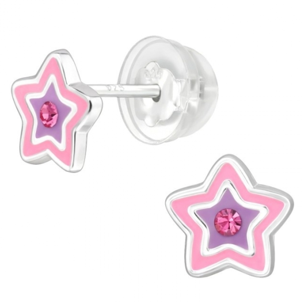 SILVER Dětské stříbrné náušničky Star pink premium