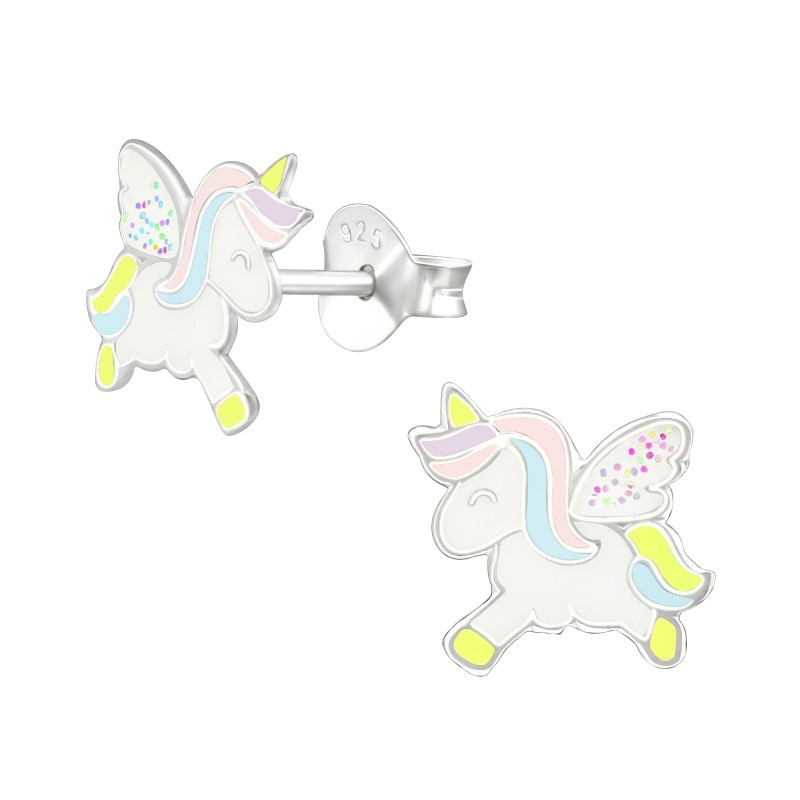 SILVER Dětské stříbrné náušničky s Jednorožec Angel