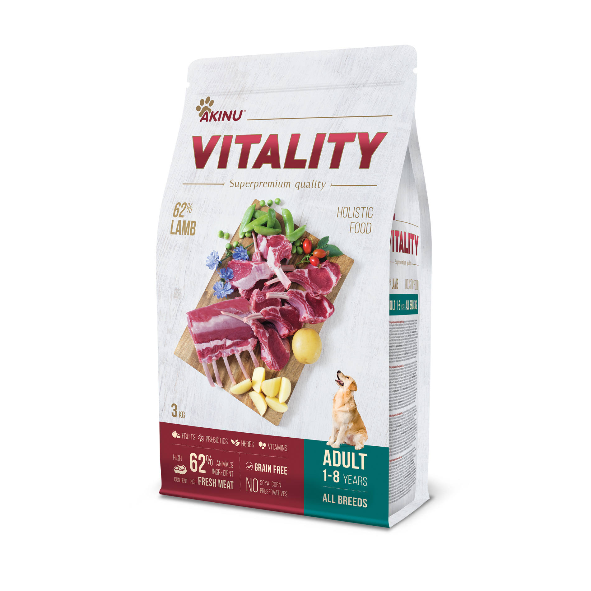 Akinu VITALITY Jehněčí granule krmivo pro psy hypoalergenní 3 kg Akinu