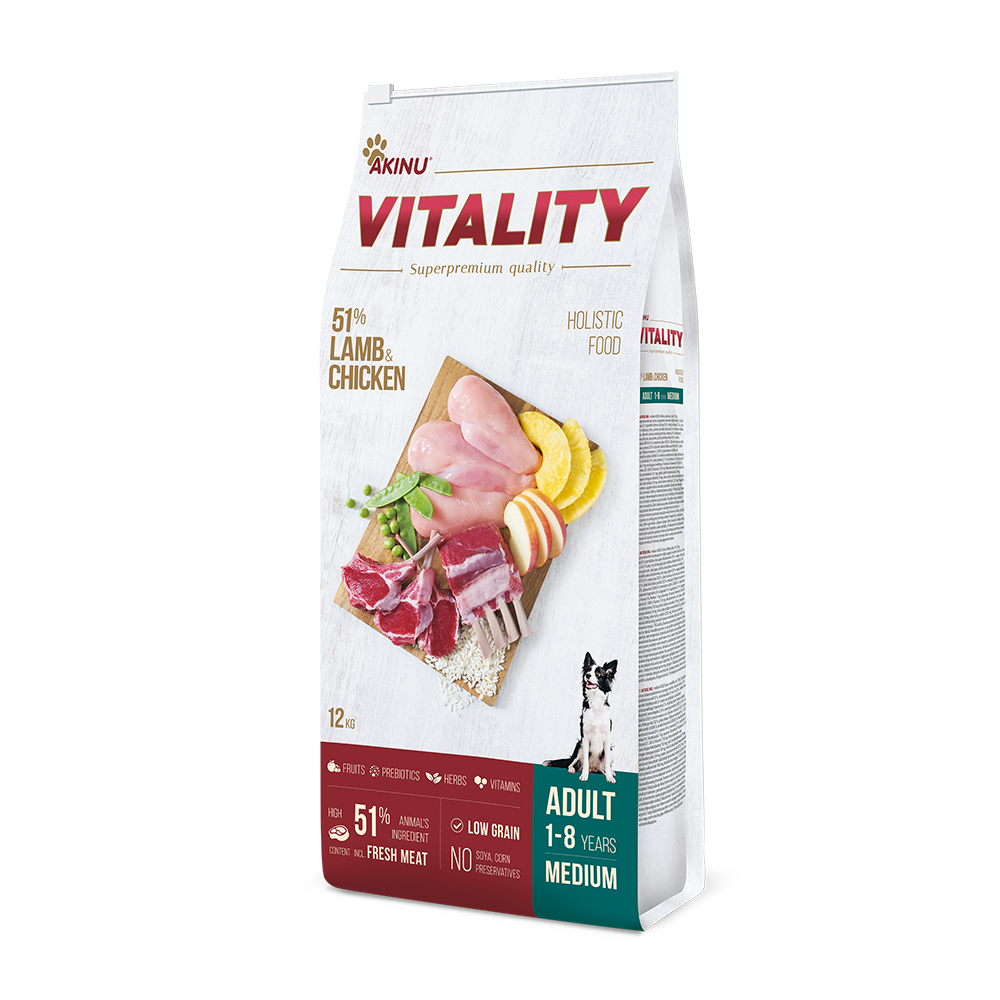 Akinu VITALITY Jehněčí & kuřecí granule krmivo pro psy středních plemen 12 kg Akinu
