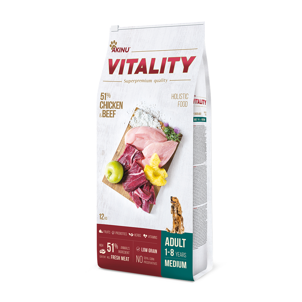 Akinu VITALITY Kuřecí & hovězí granule krmivo pro psy středně velkých plemen 12 kg Akinu