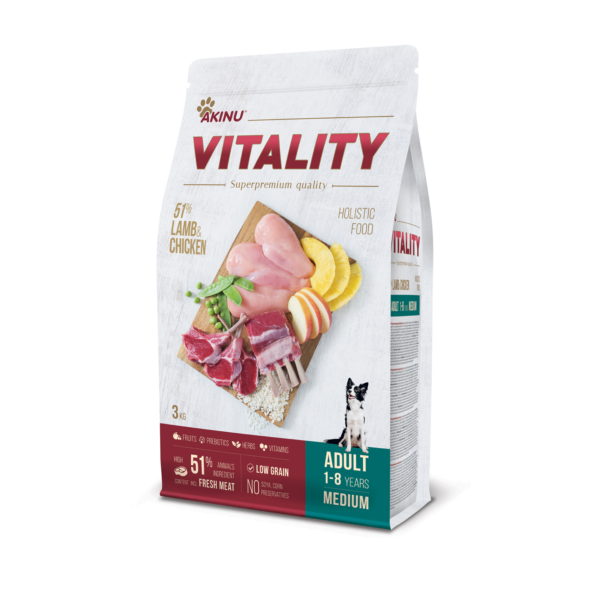 Akinu VITALITY jehněčí & kuřecí granule pro středně velké psy 3 kg Akinu