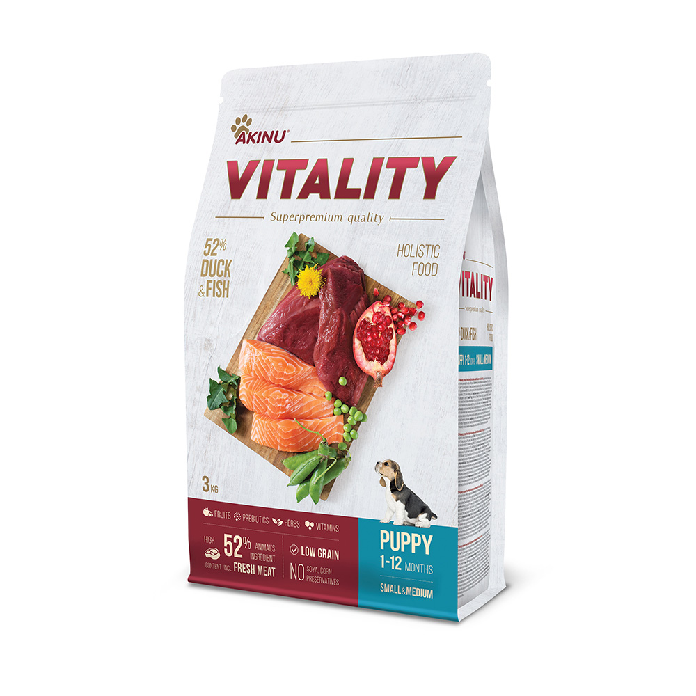 Akinu VITALITY kachní & rybí granule pro malá střední štěňata 3 kg Akinu