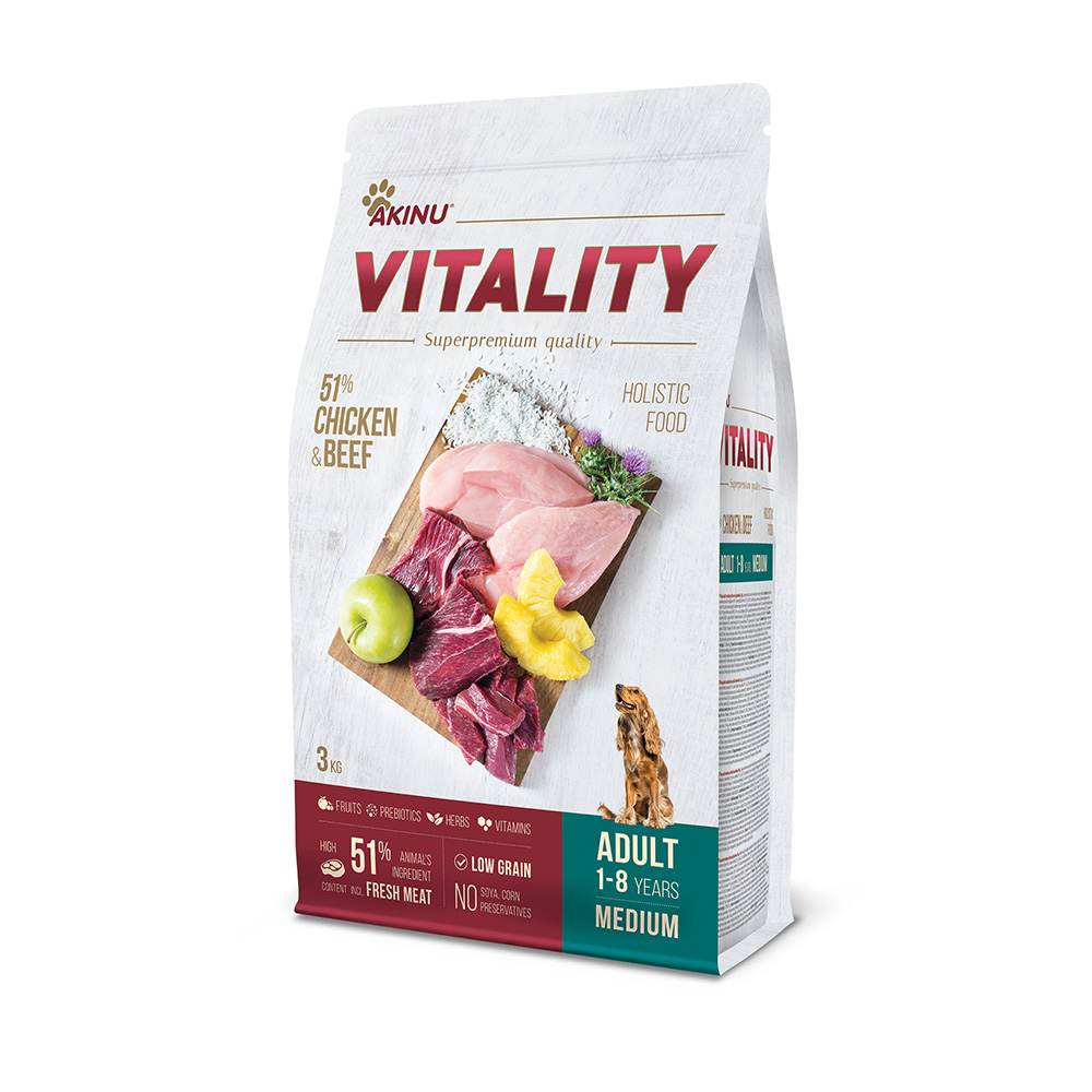 Akinu VITALITY kuřecí & hovězí granule pro středně velké psy 3 kg Akinu