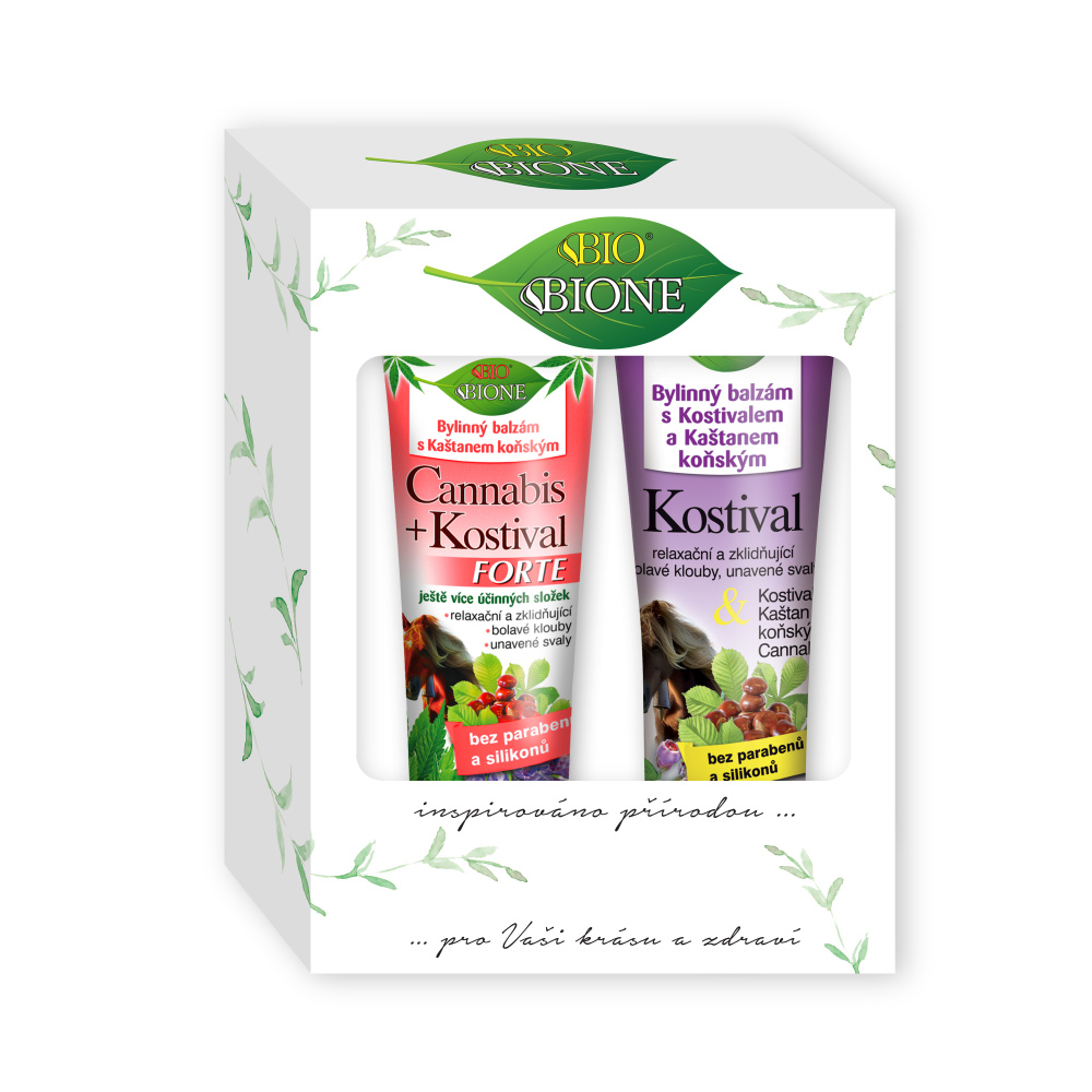 BIO BIONE Cannabis - bylinný balzám Kostival Forte + Kostival dárková kazeta 2 ks BIO BIONE