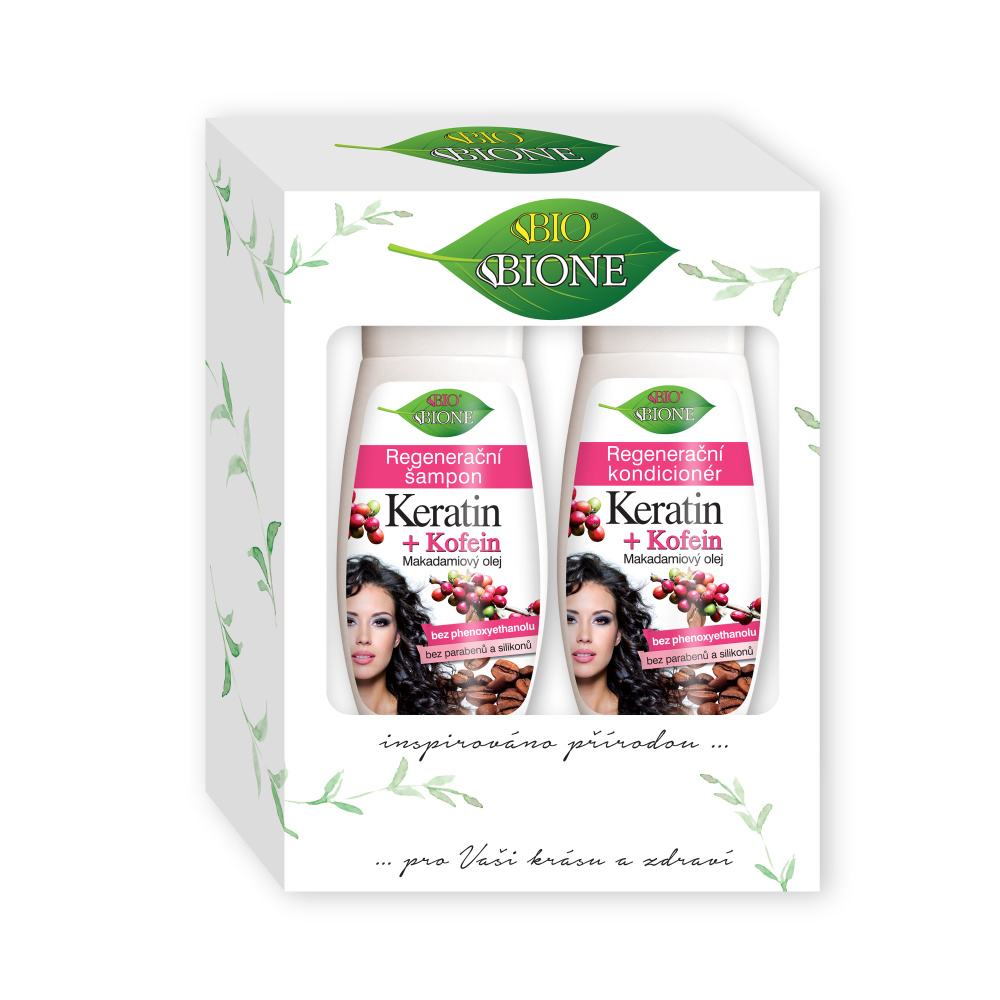 BIO BIONE Keratin + kofein regenerační šampon + kondiconér dárková kazeta 2 ks BIO BIONE