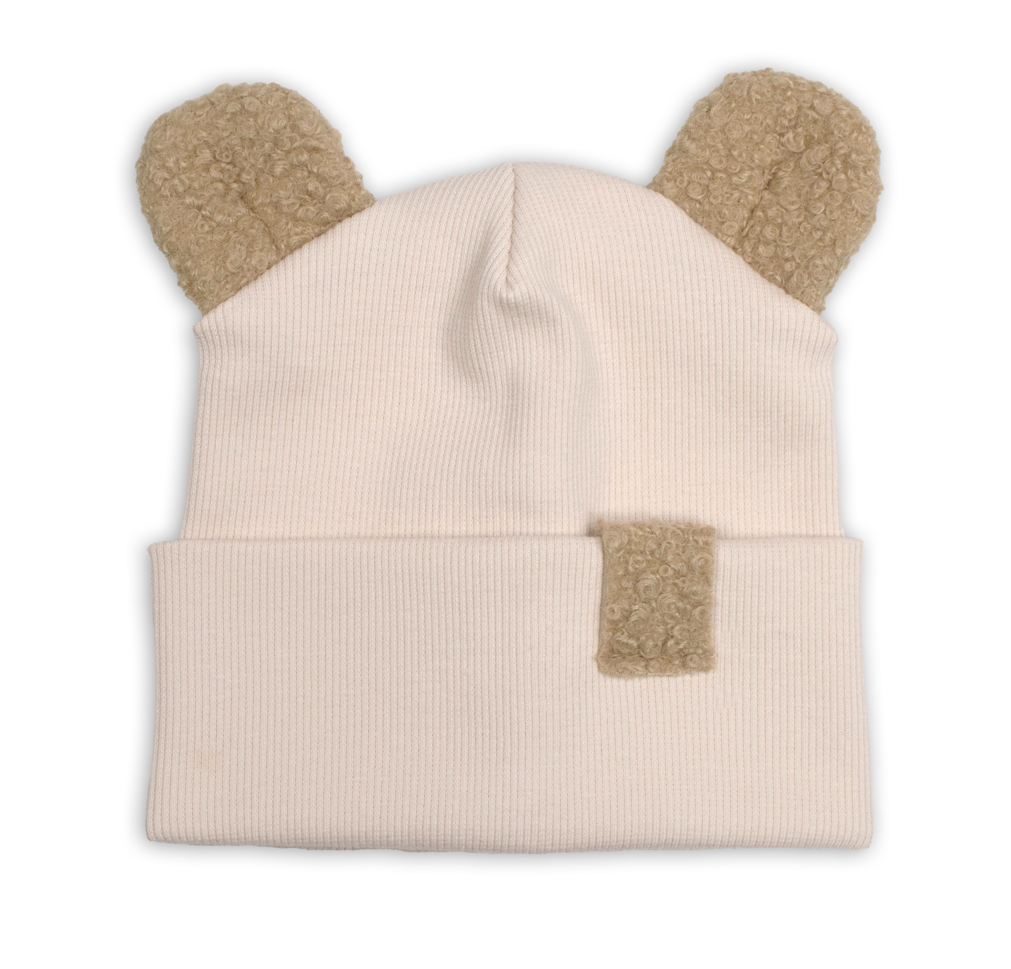 Baby Nellys Dvouvrstvá žebrovaná čepička s oušky boucle medvídek - béžová Baby Nellys