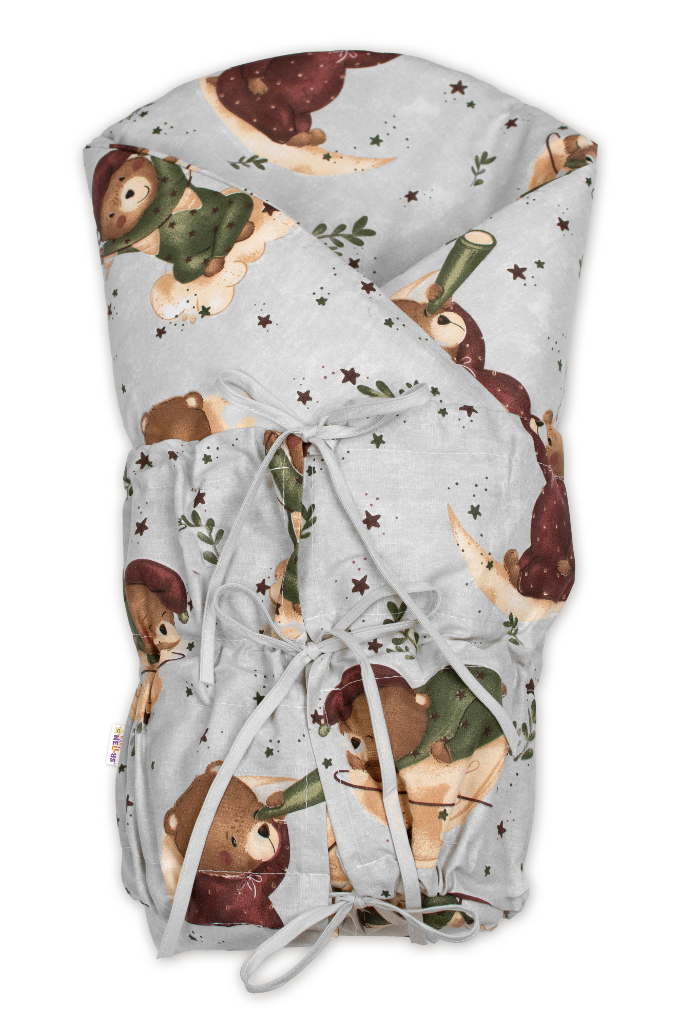 Baby Nellys Klasická retro zavinovačka šněrovací s výplní - Medvídek na měsíčku Baby Nellys