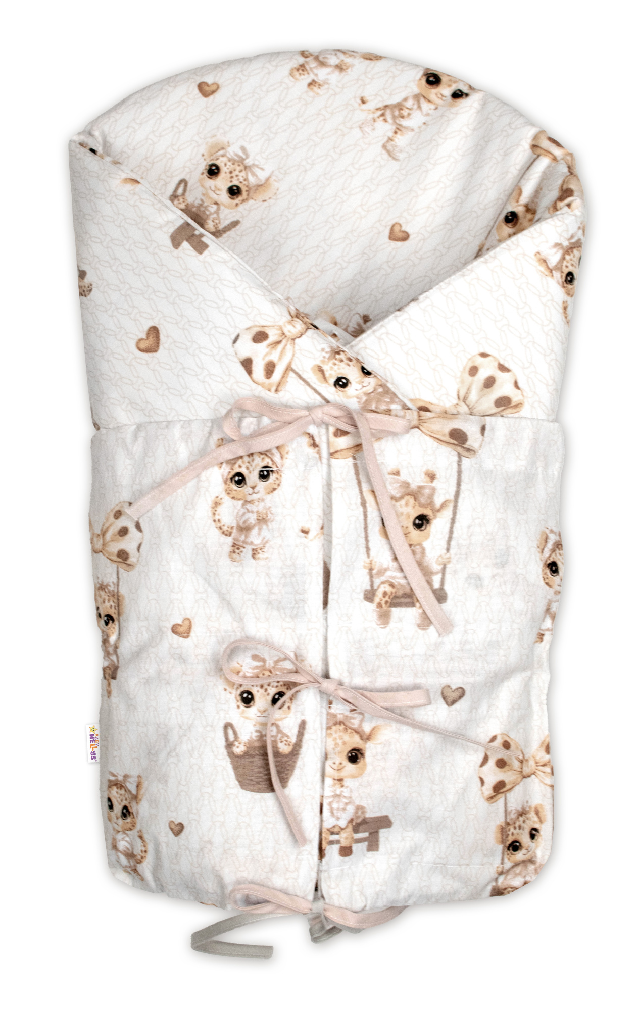 Baby Nellys Klasická retro zavinovačka šněrovací s výplní - Žirafka béžová Baby Nellys