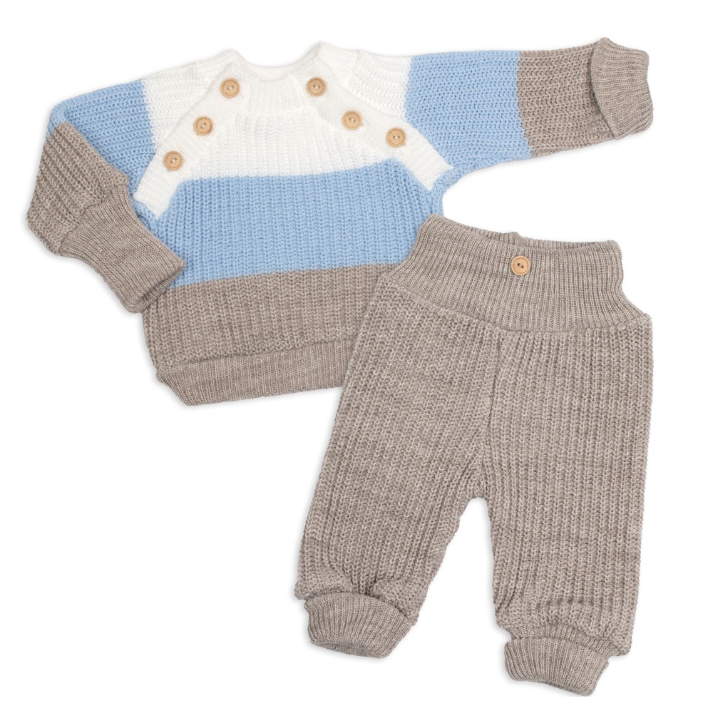 Baby Nellys Rostoucí pletený svetřík a kalhoty s knoflíčky Boy