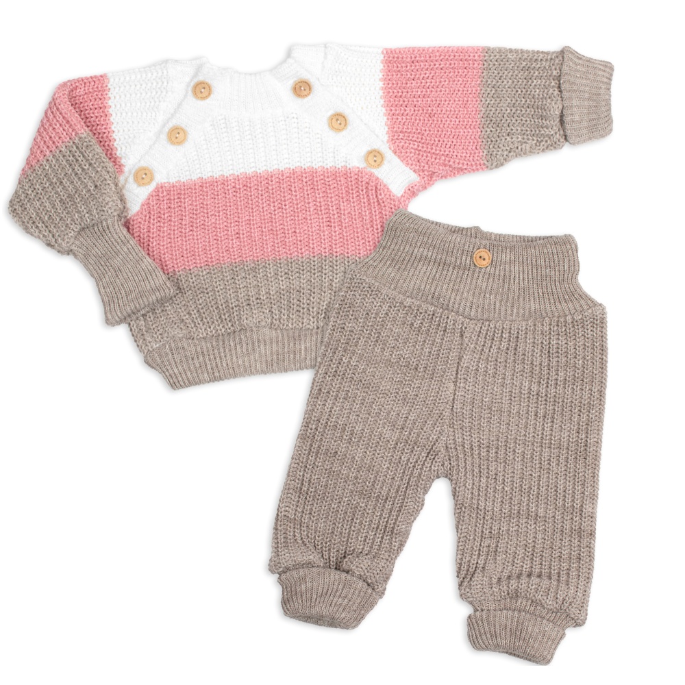 Baby Nellys Rostoucí pletený svetřík a kalhoty s knoflíčky Girl