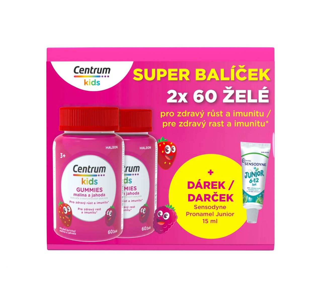 Centrum Kids Gummies multivitamín pro děti malina + jahoda 60+60 ks Centrum