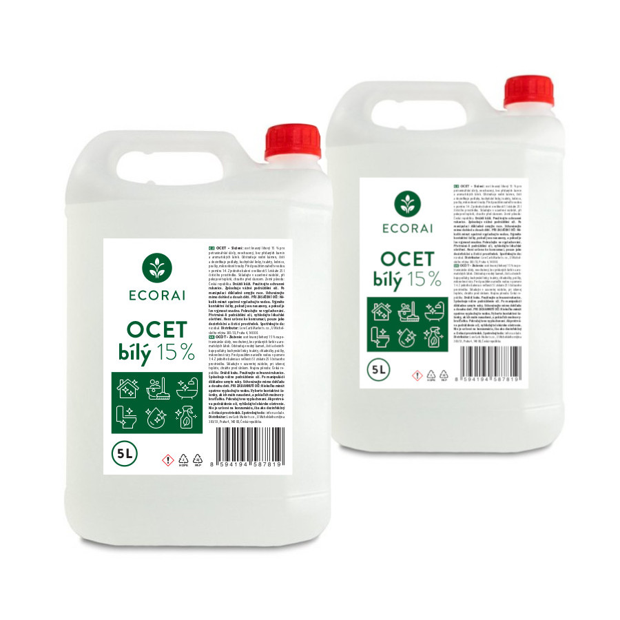 Ecorai Ocet bílý 15 % na úklid EXTRA ÚČINNÝ - kanystr 2 x 5 l (10 l) Ecorai