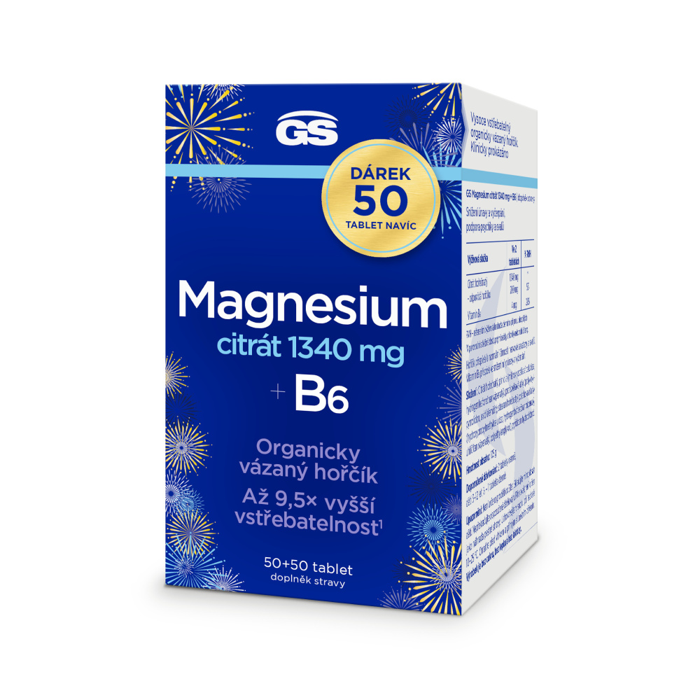 GS Magnesium citrát 1340 mg + B6 50+50 tablet NAVÍC GS