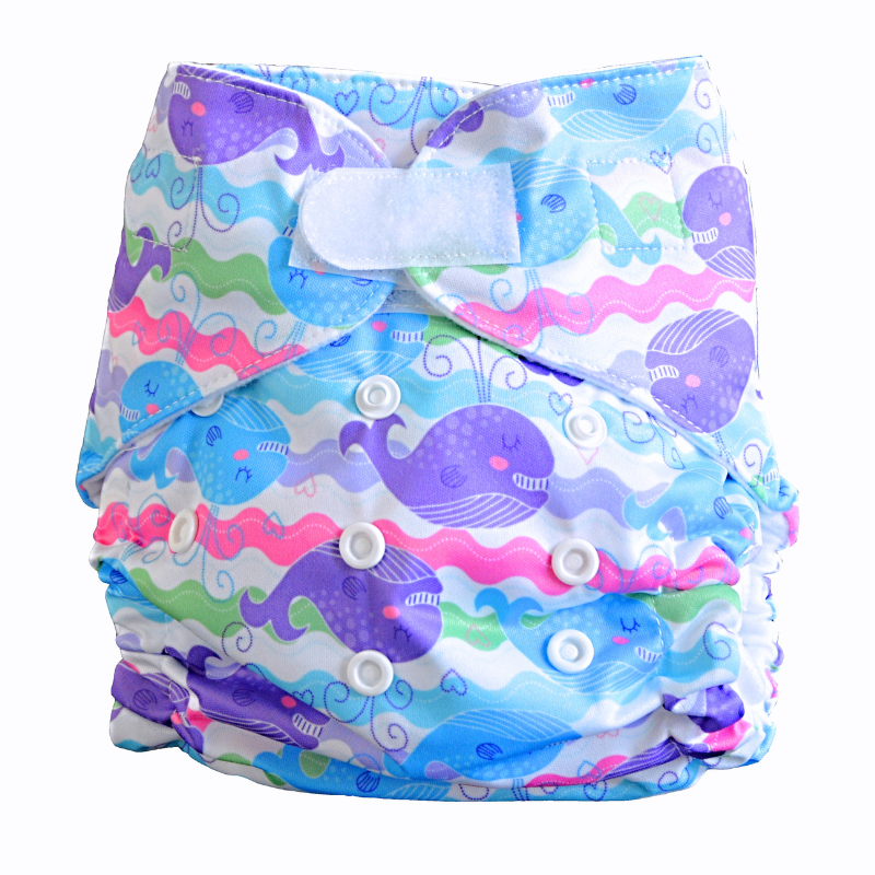 GaGa's pleny Látková plena AIO Barevná velryba na suchý zip GaGa's pleny