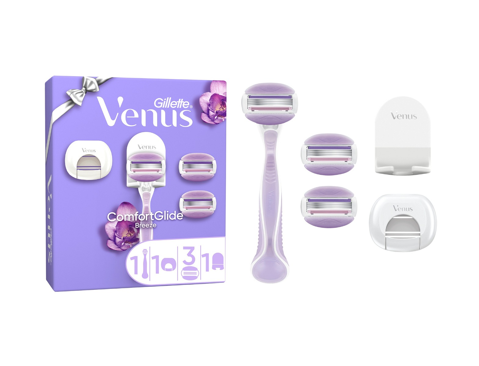 Gillette Venus Xmass sada holicí strojek + 3 hlavice s krytem a držákem Gillette