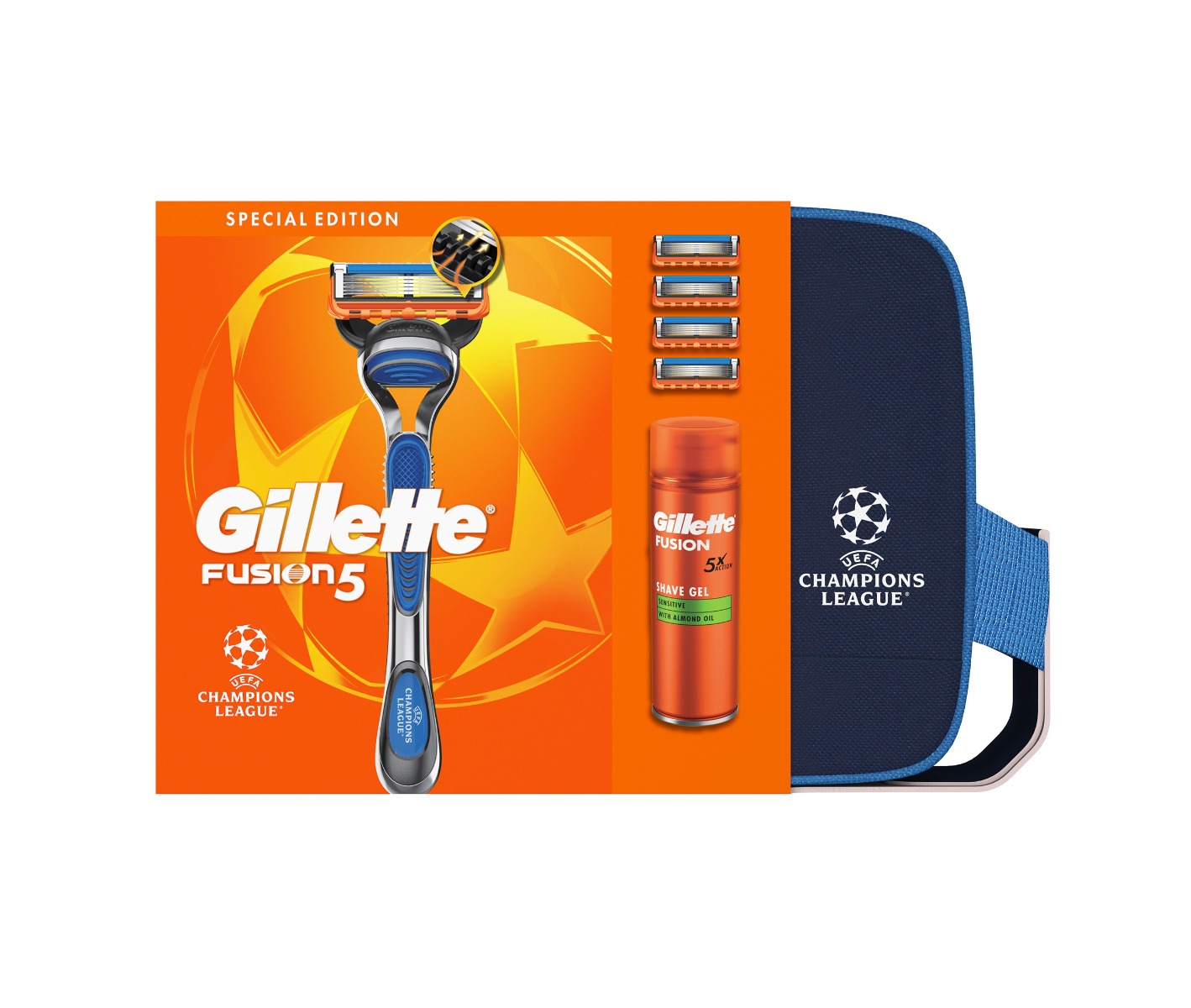 Gillette Xmass sada UEFA holicí strojek + 4 hlavice a gel na holení 200 ml Gillette