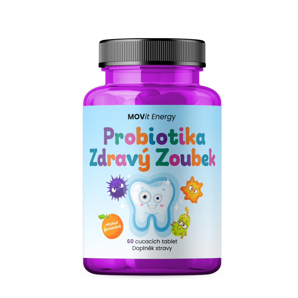 MOVit Energy Probiotika pro děti Zdravý zoubek pomeranč 60 cucavých pastilek MOVit Energy