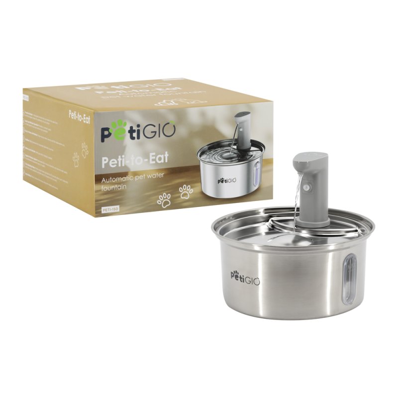 PetiGIO peti-to-Eat automatická fontána pro domácí mazlíčky nerez PetiGIO