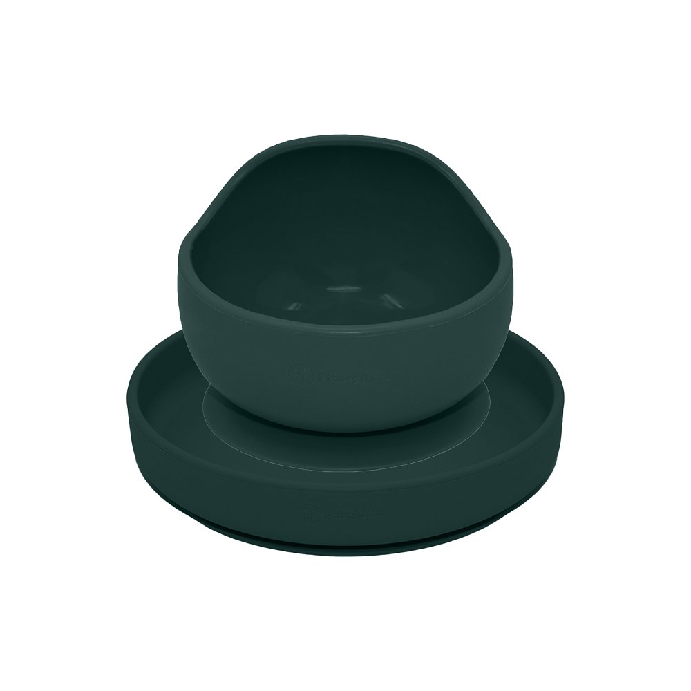 Petite&Mars Set jídelní silikonový TAKE&MATCH 2 ks talíř + miska Misty Green 6m+ Petite&Mars