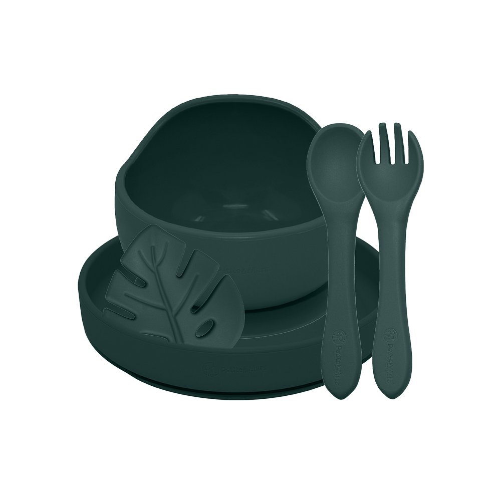 Petite&Mars Set jídelní silikonový TAKE&MATCH 4 ks Misty Green 6m+ Petite&Mars