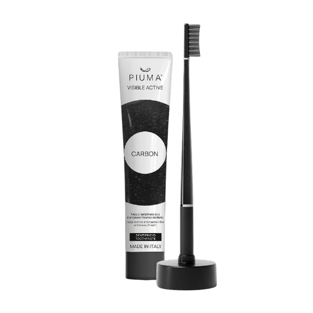 Piuma Dárkový set na péči o zuby s aktivním uhlím 4 ks Perfect Black Piuma