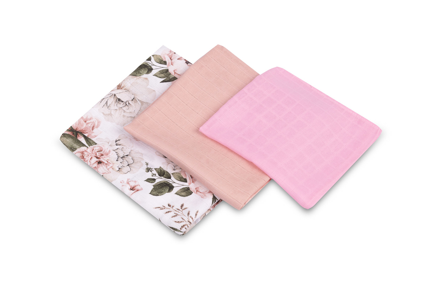 SENSILLO Mušelínové pleny 3 ks – sada různých velikostí - Květy růžové SENSILLO