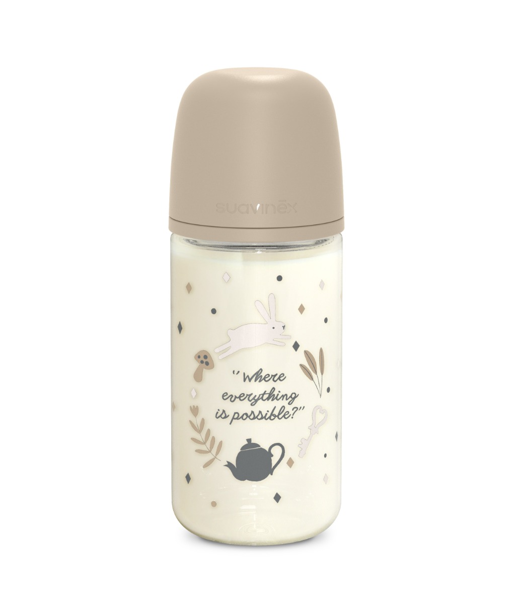 Suavinex Wonderland Skleněná láhev fyziologická SX PRO průtok M 3m+ 240 ml 1 ks krémová Suavinex