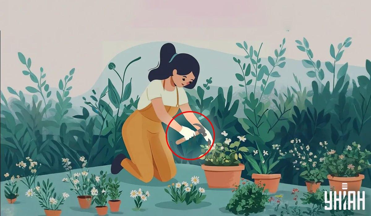 Sieviete rokās tur āmuru / Kolāža Moje