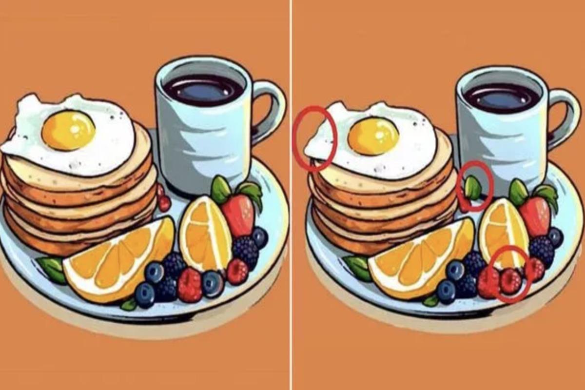 Tikai cilvēki ar augstu IQ var ātri atrast trīs atšķirības starp brokastu šķīvjiem