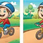 IQ tests: atrodiet 4 atšķirības attēlā, kurā redzams zēns uz velosipēda 12 sekundēs IQ tests: atrodiet 4 atšķirības attēlā, kurā redzams zēns uz